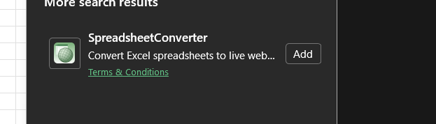 The Add button on the SpreadsheetConverter search result